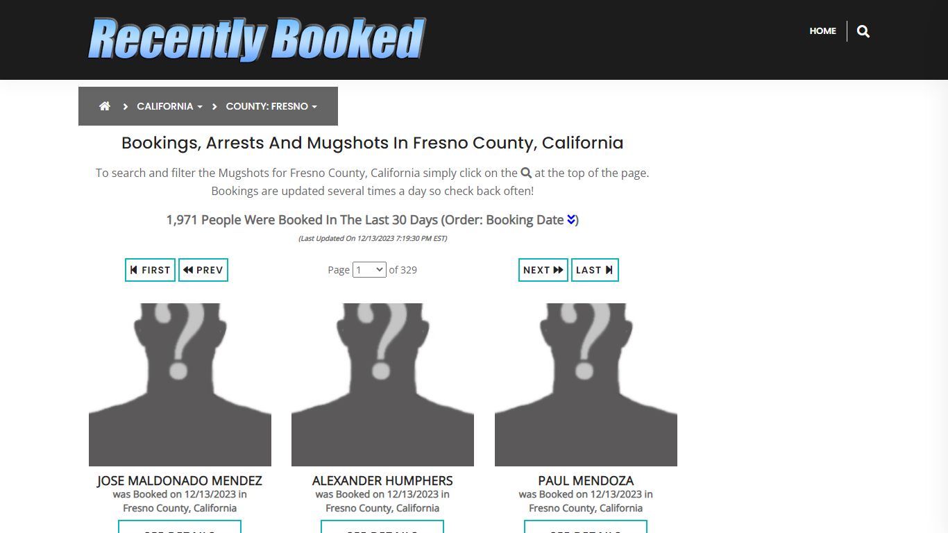 Bookings, Arrests and Mugshots in Fresno County, California